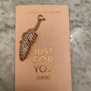 Anthropologie gold feather cz charm